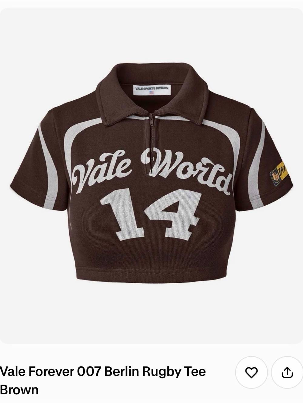 Vale Forever Brown Cropped Rugby Polo with Silver '14' Graphic
